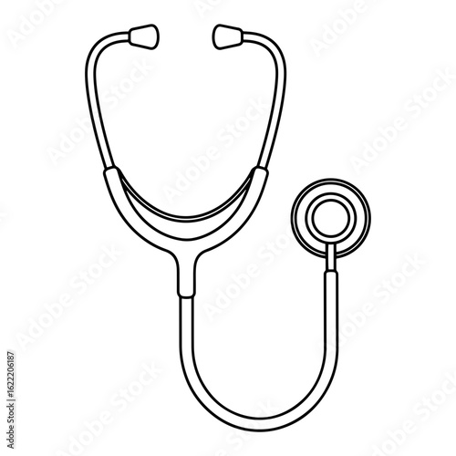 Illustration of a stethoscope with earpieces and chest piece outline
