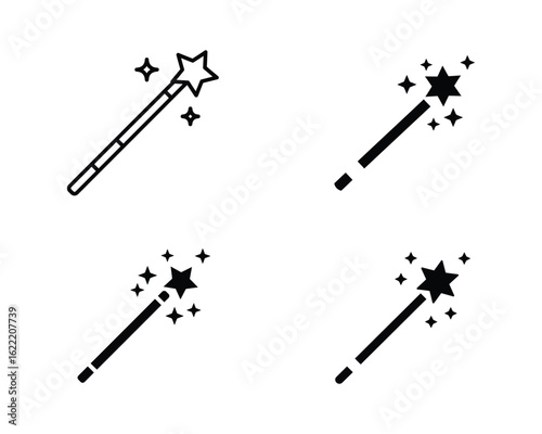 Set of magical wands with stars isolated on white background, perfect for adding a touch of fantasy and enchantment to any design or project