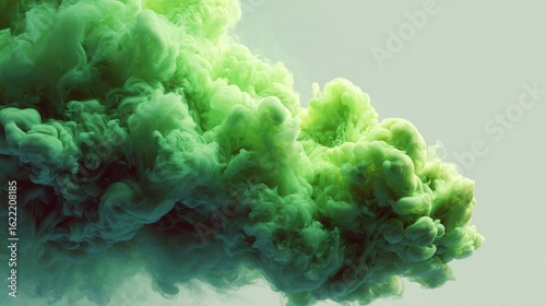 Green ink dropped in water creates a beautiful, abstract smoke cloud. Use this vibrant image for backgrounds, texture, or visual effects.