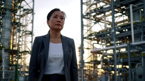 Woman in Business Suit at Industrial Plant