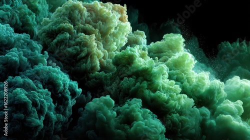 Emerald smoke cloud against dark background with flowing mist texture. Use it for backgrounds or for special effect graphics of fantasy scenes.