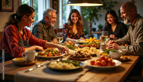 Celebrating culinary delights with friends cozy dining room food photography warm atmosphere captured moments