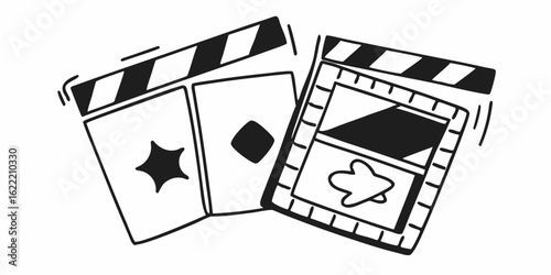 Film slate movie clapperboard cinema filmmaking production film director action scene hollywood entertainment art vector Illustration
