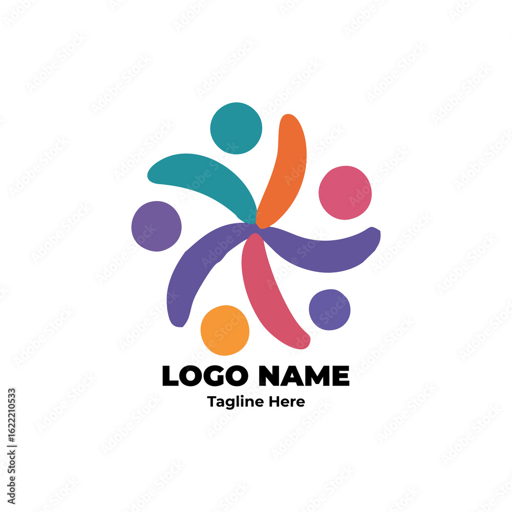 Obraz premium Collaborative Synergy Logo: Abstract Human Connection Icon for Teamwork and Global Community Building