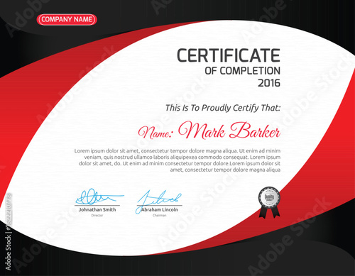 Colorful certificate of completion for Mark Barker in 2016, featuring a geometric background.