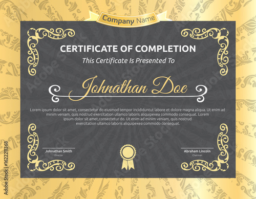 Colorful certificate of completion for Mark Barker in 2016, featuring a geometric background.