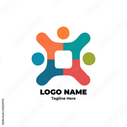 Interconnected Human Logo: Unified Partnership Symbol for Team Building and Global Social Network Branding