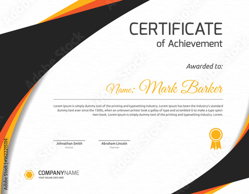 Colorful certificate of completion for Mark Barker in 2016, featuring a geometric background.