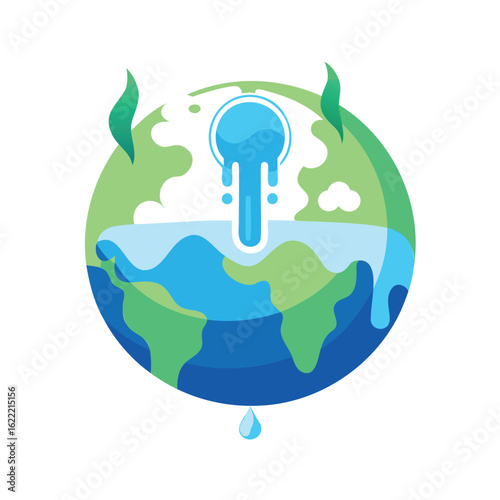 Illustration of earth with water drop isolated on white background