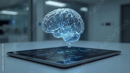 Holographic brain projection above digital tablet