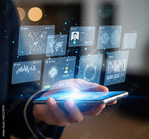 Wallpaper Mural A close-up, high-resolution conceptual illustration of human hands interacting with modern digital technology. This scene features hands typing on keyboards, swiping on trackpads, or working with futu Torontodigital.ca