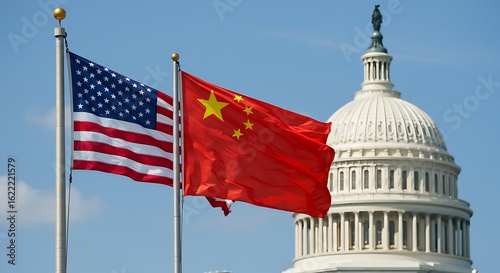 Wallpaper Mural US and China Flags Waving Against The US Capitol Building Torontodigital.ca
