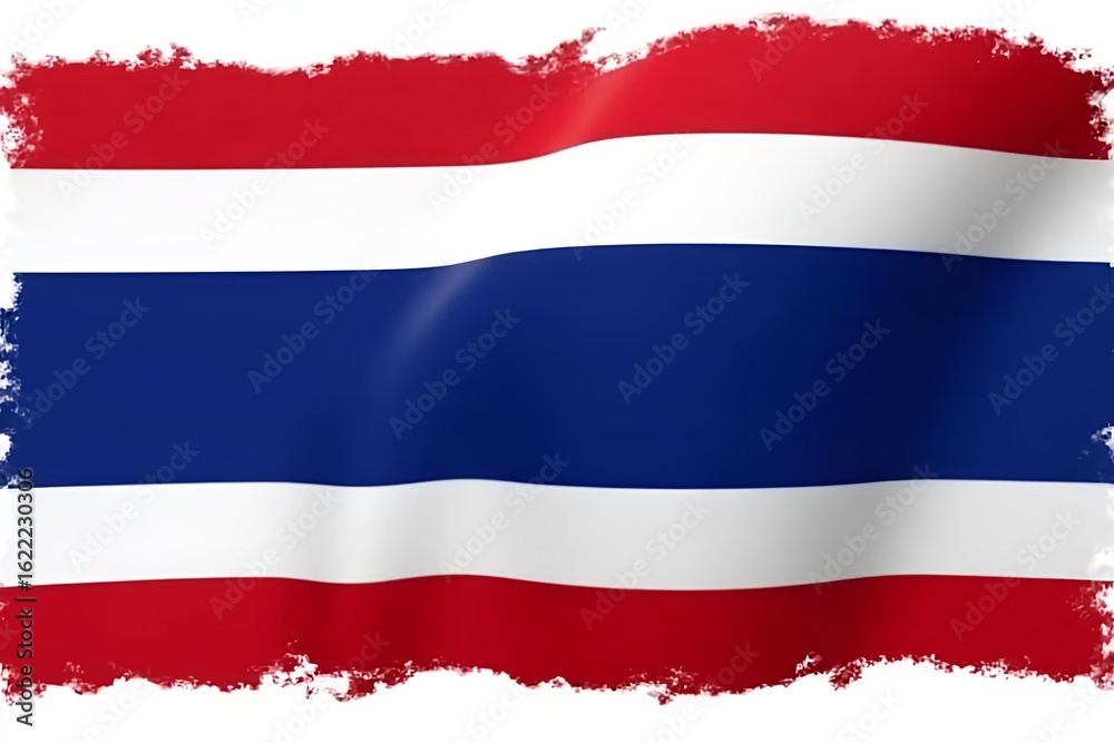 Naklejka premium Thai national flag. Thong Trairong. Nation, religion, and monarchy of Thailand. Travel, cultural, educational, or national celebration themes
