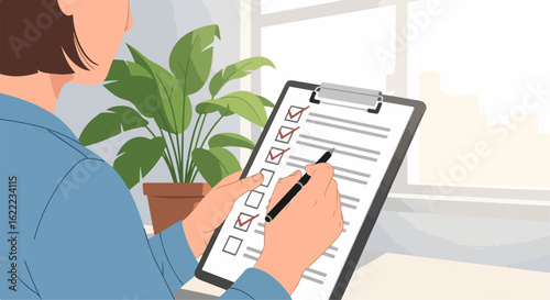 Person Filling Out Checklist With Pen