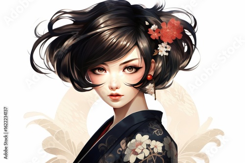 Woman wearing kimono, artistic portrait
