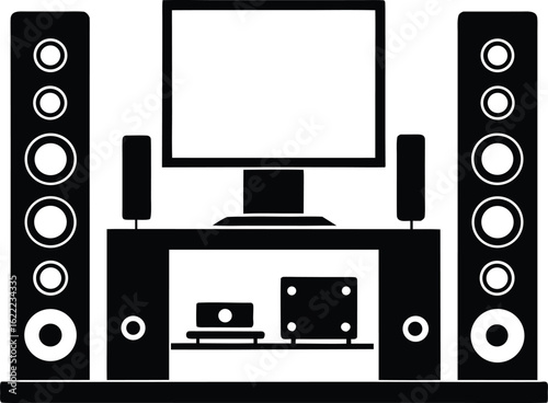 Home theater system setup silhouette