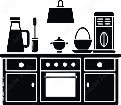 Kitchen counter with electric gadgets silhouette.