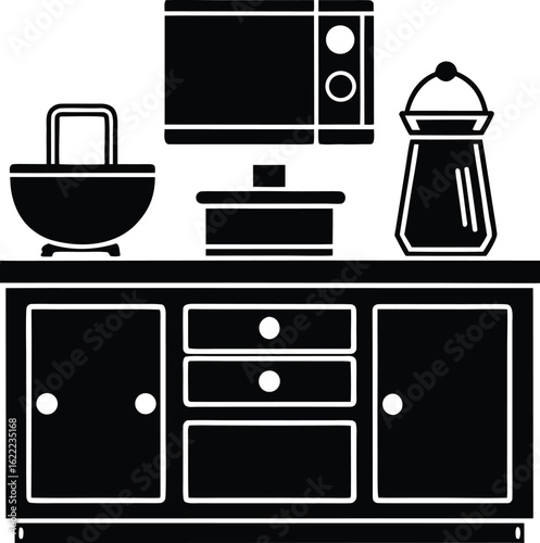 Kitchen counter with electric gadgets silhouette.