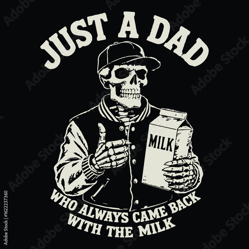 Cool Dad Skeleton Biker Milk Funny T-Shirt Design