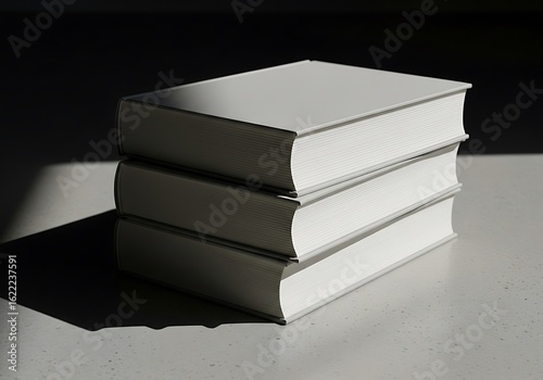 Elegant stack of white books illuminated by soft light creating a serene atmosphere