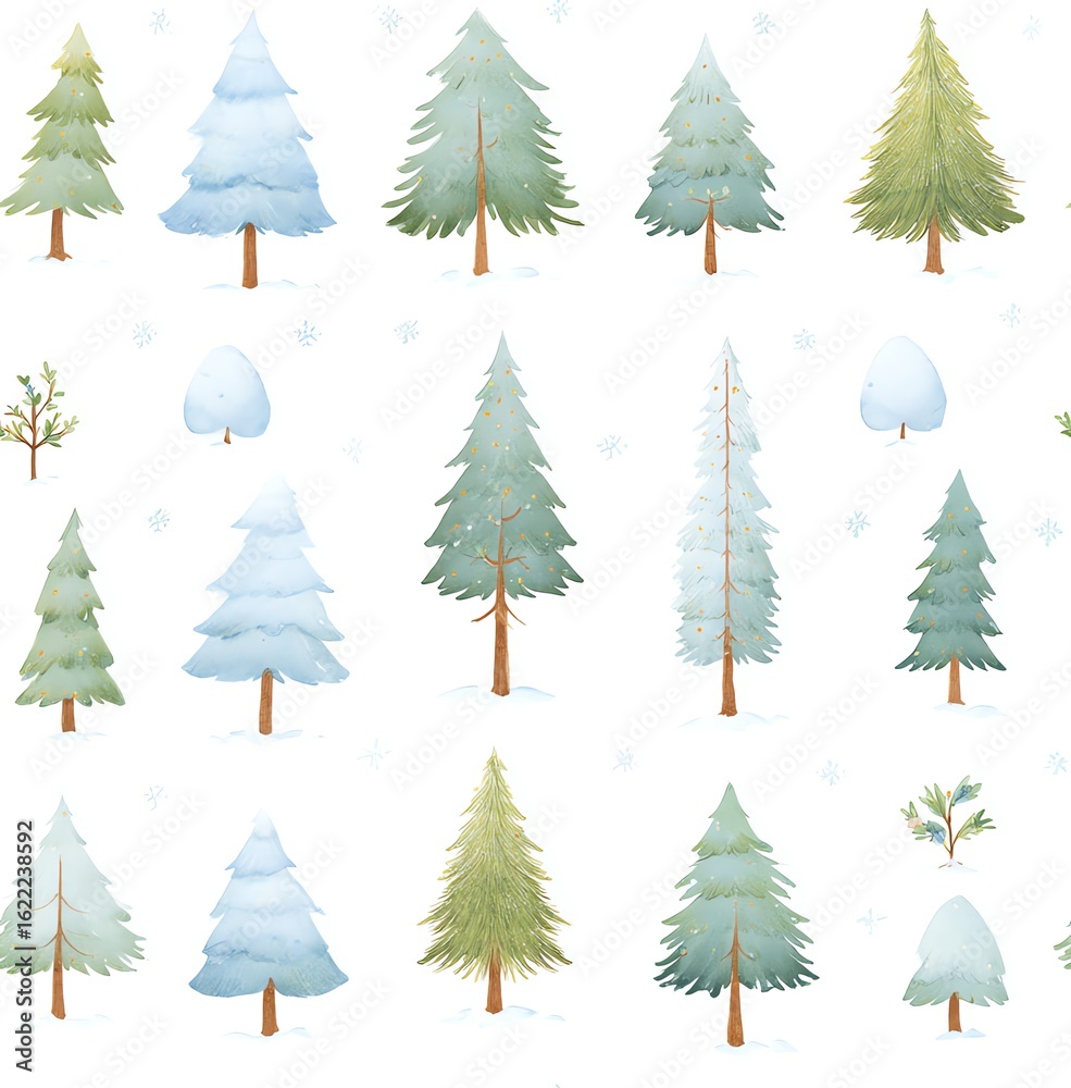 Obraz premium Watercolor Winter Trees Seamless Pattern