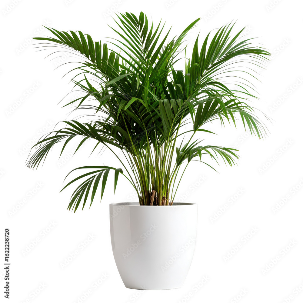 Obraz premium Tropical house parlor parlm plant in modern pot or vase isolated on white and transparent background