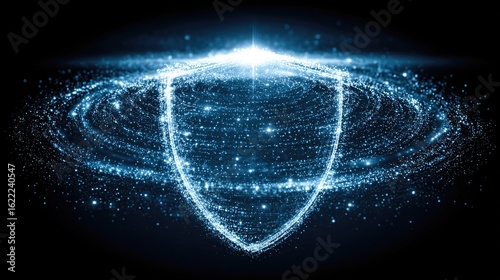 Fototapeta Naklejka Na Ścianę i Meble -  Glowing digital shield in space particles