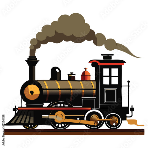 Black steam locomotive with brown smoke train transportation