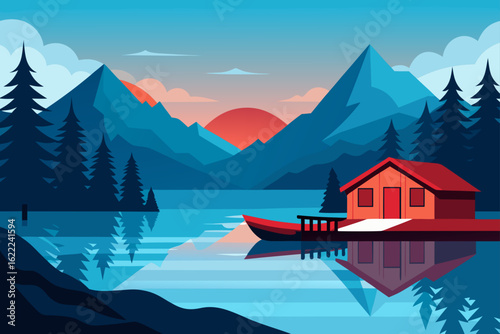 Alaska landscape with snow-capped mountains and a pristine blue lake under a summer sky