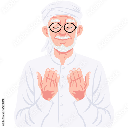Muslim Praying Imam Wearing Turban Character Cartoon Illustration