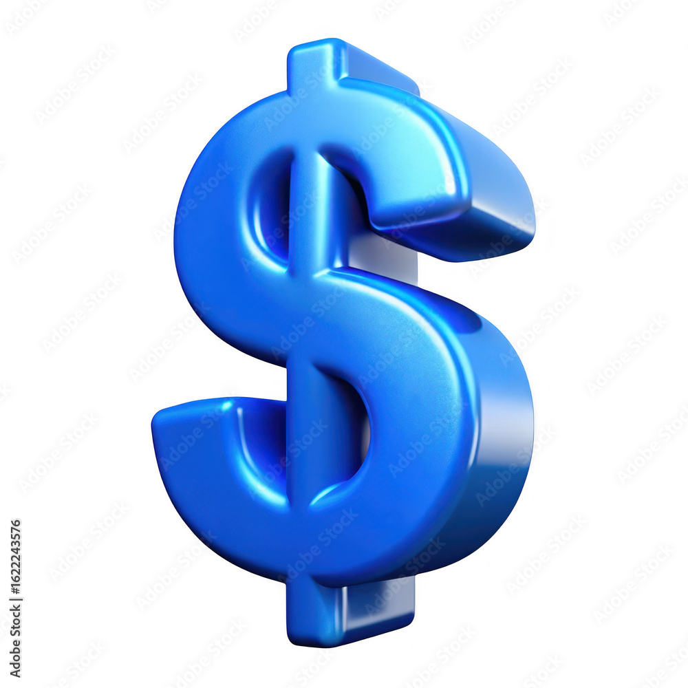 Obraz premium 3d blue dollar sign isolated on transparent background
