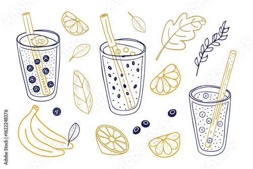 Fresh Smoothie Delight: A vibrant illustration of refreshing smoothies with fresh ingredients. These invigorating beverages are perfect for health-conscious individuals.
