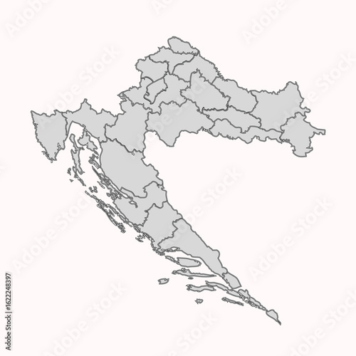 Detailed Geographic Map of Croatia with Regional Borders