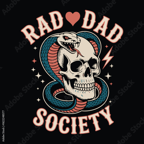 Vintage Death Metal Skull with Snake Art.