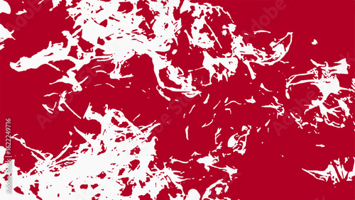 Abstract  bold red and white high-contrast pattern. Aggressive paint splatters or expressive ink blots dispersed across the canvas. Motion, energy, and raw emotion, with jagged irregular white shapes 