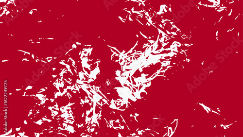 Abstract  bold red and white high-contrast pattern. Aggressive paint splatters or expressive ink blots dispersed across the canvas. Motion, energy, and raw emotion, with jagged irregular white shapes 