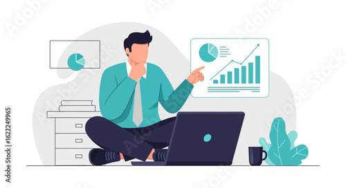 Analyzing Business Growth With Laptop Data Chart At Home Presentation