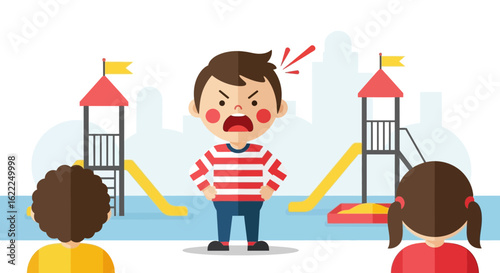 Angry Boy At The Playground With Other Children Illustration Concept