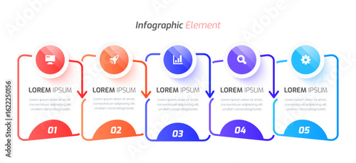Business Infographic Template Creative Design with Abstract Label, Line, Icon and 5 Number for Presentation