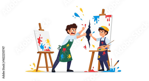 Artistic Discord Siblings Clash Over Canvas Conflict in Colorful Creative Chaos