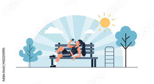 Athletic Woman Relaxing And Hydrating After Training In City Park