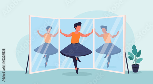 Ballerina Practicing Elegance And Grace In Front Of Mirror Panels Art