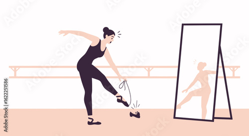 Ballerina's Frustration When Her Ballet Shoe Breaks During Practice At Studio