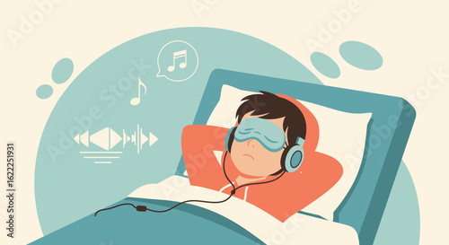Boy Asleep Listening Music Relaxing Comfortable Peaceful Bedtime Dream State