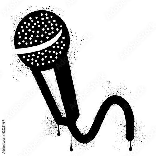 Microphone with black spray paint graffiti splashes