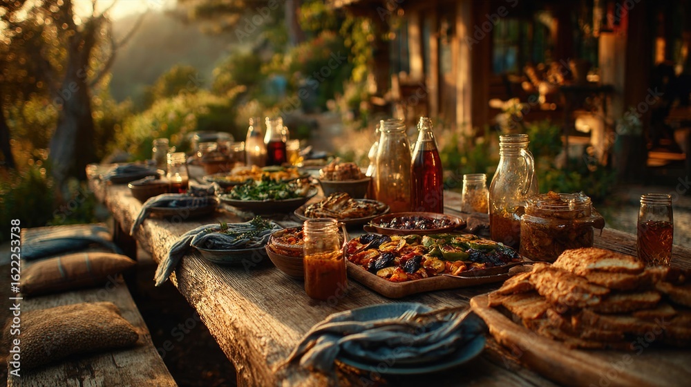 Fototapeta premium Outdoor rustic table with homemade food