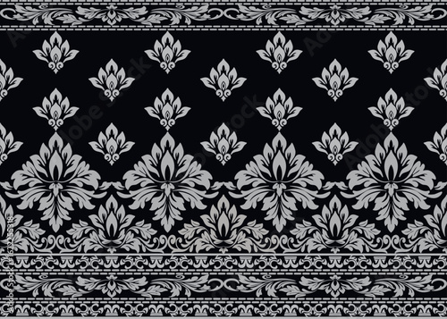 traditional damask vector pattern with seamless damask vector design and elegant damask vector border for textile or wallpaper