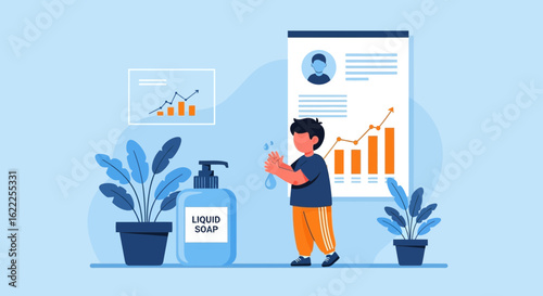 Boy Washing Hands As Part Of a Health Growth Strategy Illustration