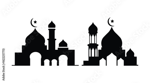 Mosque Silhouette Icon Set Isolated on Transparent Background