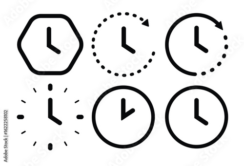Clock Icon Set Isolated on Transparent Background